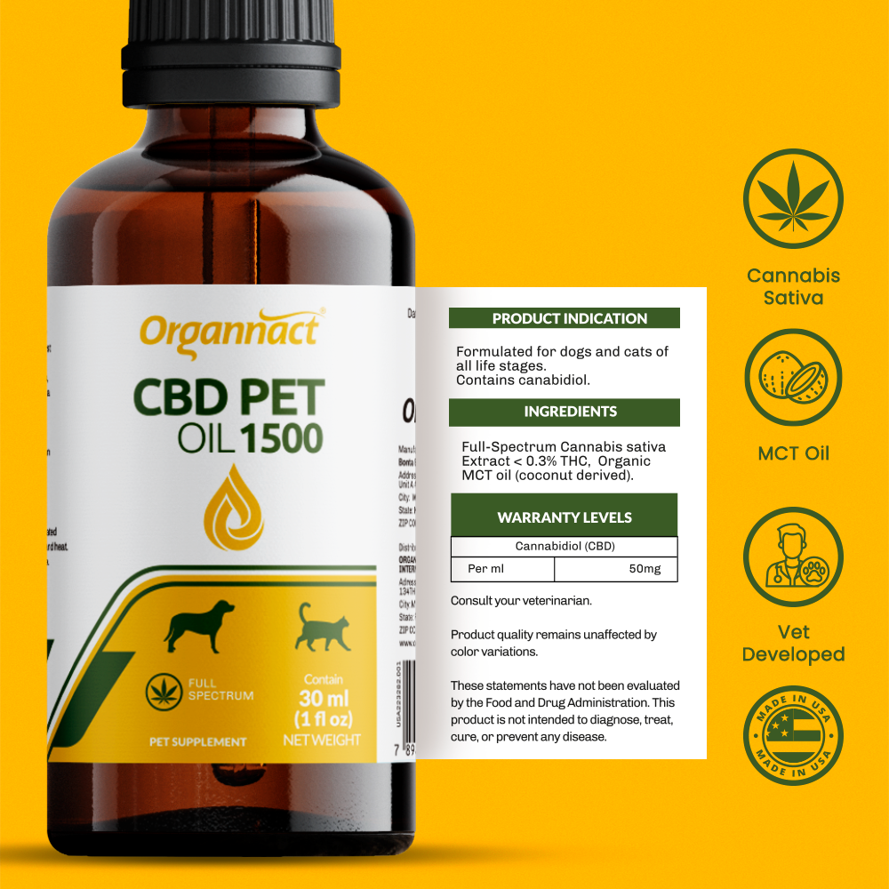 Organnact CBD Oil for Pets – 1,500 mg (30 mg/mL) Cats & Dogs