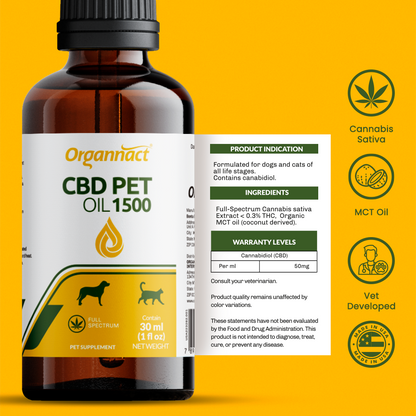 Organnact CBD Oil for Pets – 1,500 mg (30 mg/mL) Cats & Dogs